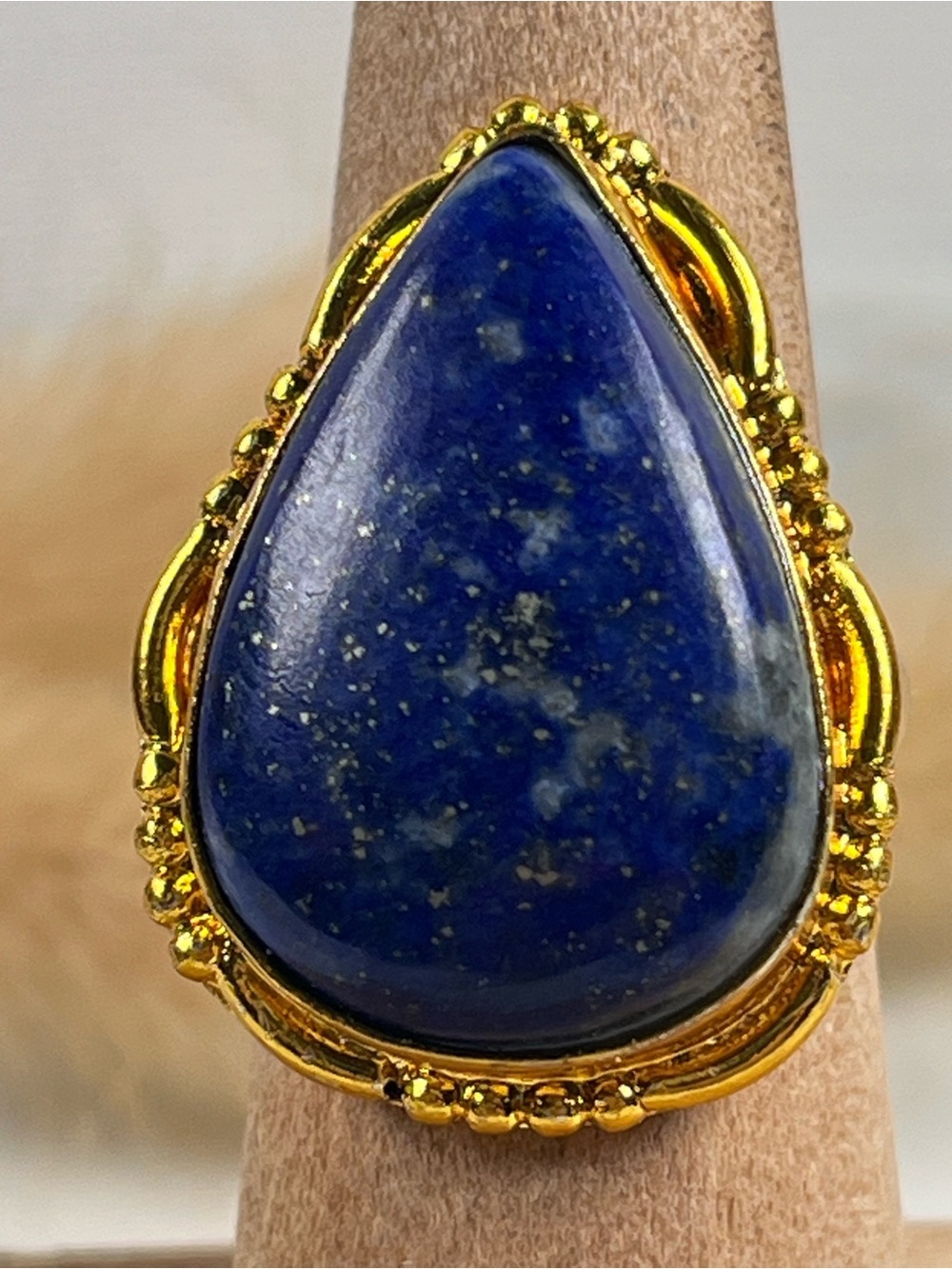 Goldtone Statement Lapis Lazuli Gemstone Ring Size 6.75 - Picture 9 of 9